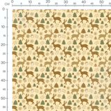 Tissu - Rennes marron et sapins verts