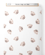 Tissu - Oursons beige sur blanc