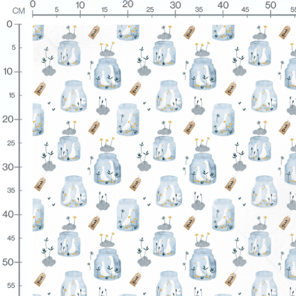 Tissu - Canards en bocaux bleus