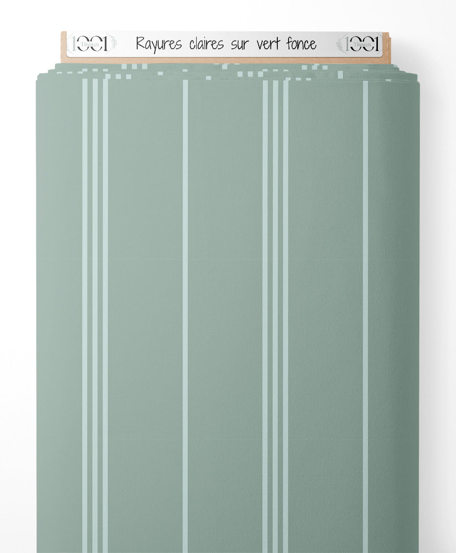 Tissu - Rayures claires sur vert foncé