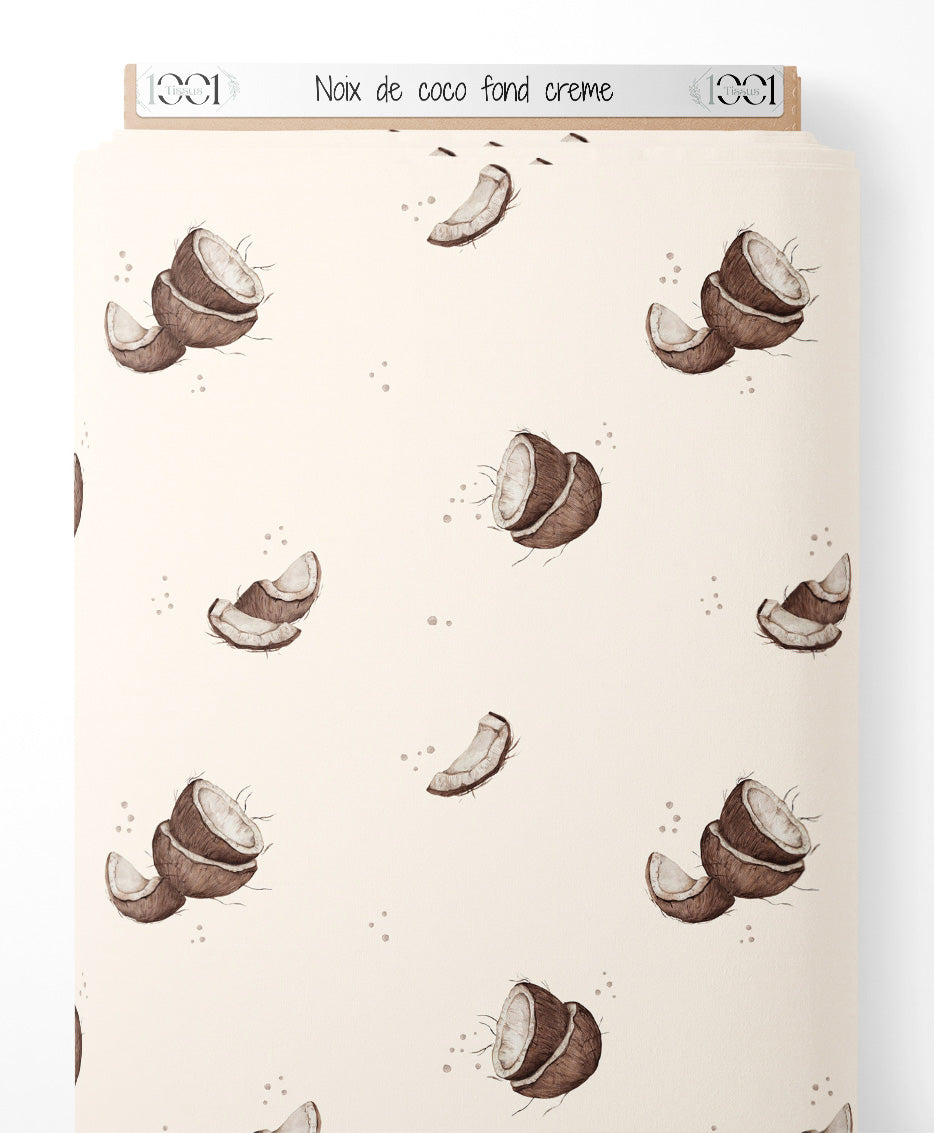 Tissu - Noix de coco sur fond crème