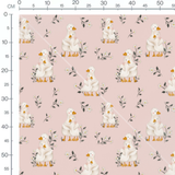Tissu - Canards et fleurs sur rose