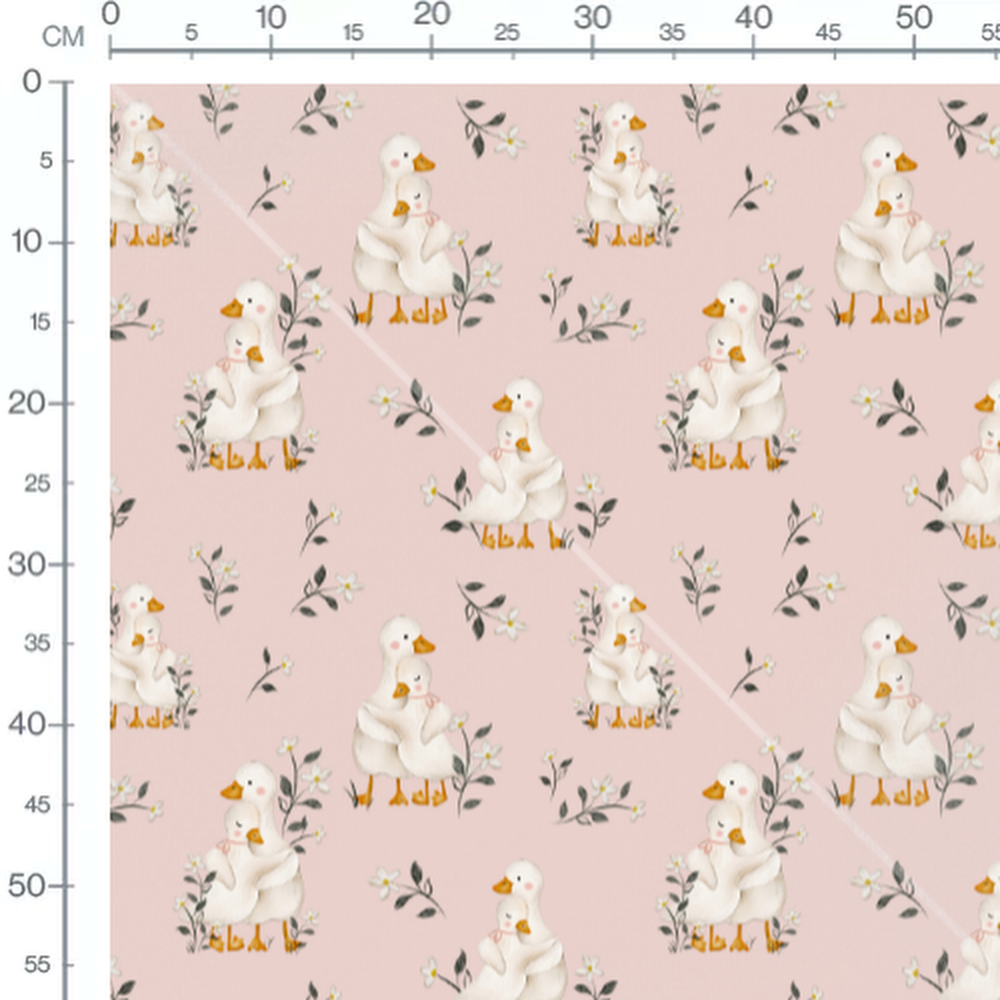 Tissu - Canards et fleurs sur rose