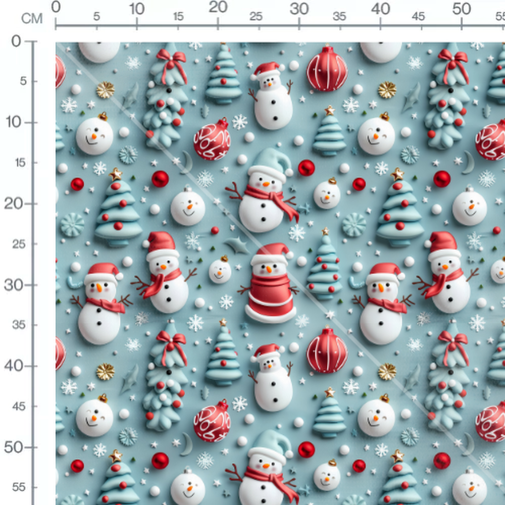 Tissu - bonhommes de neige et sapins 3D