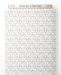 Tissu - Oiseaux gris et fleurs beige