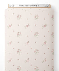 Tissu - Fleurs roses sur fond beige 3