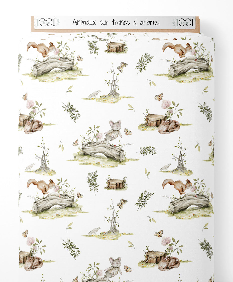 Tissu - Animaux sur troncs d'arbres