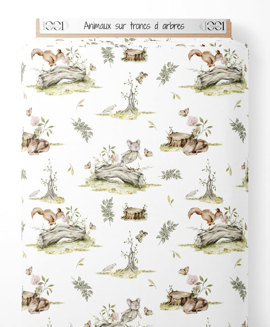 Tissu - Animaux sur troncs d'arbres