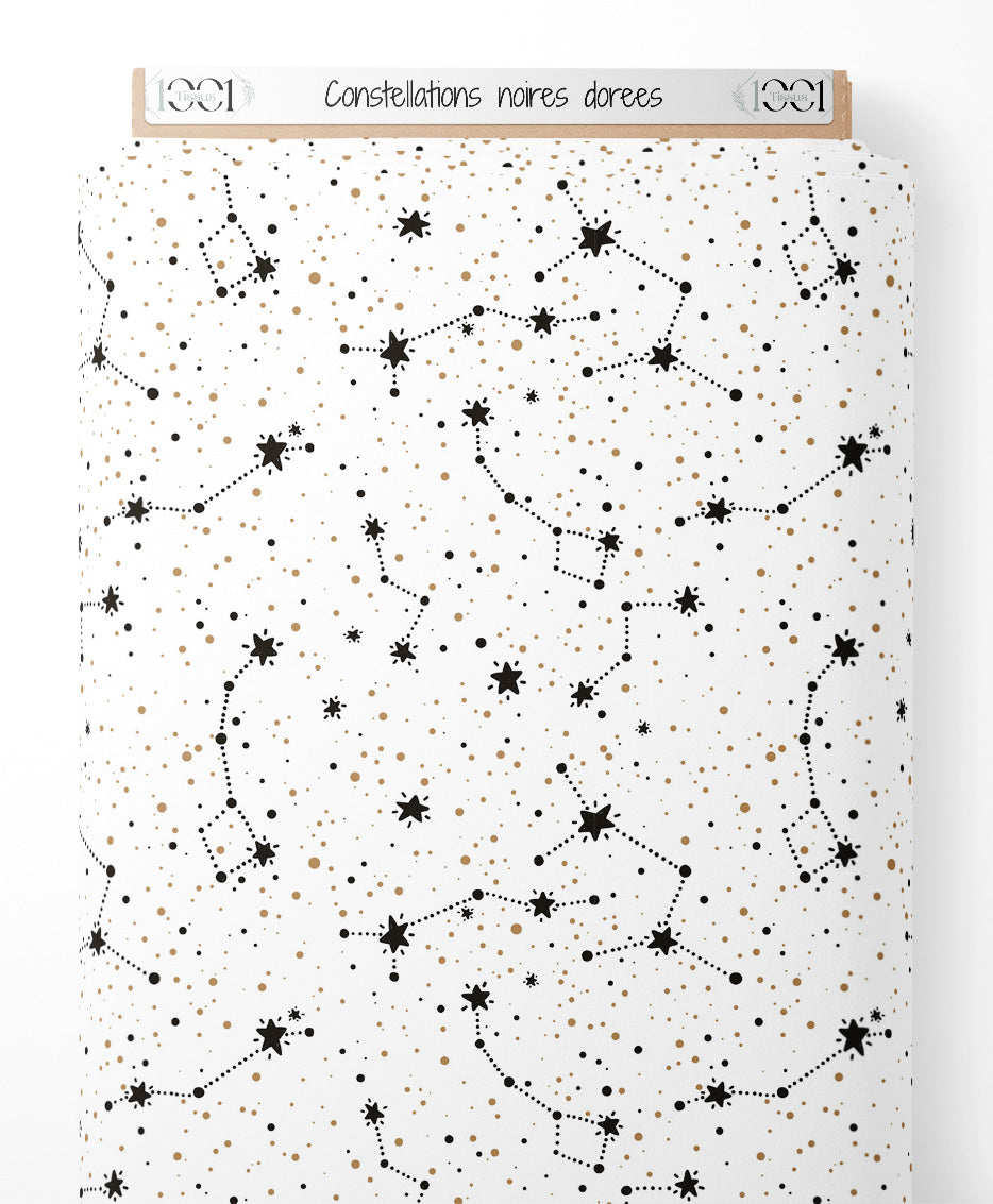 Tissu - Constellations noires dorées