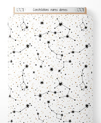 Tissu - Constellations noires dorées