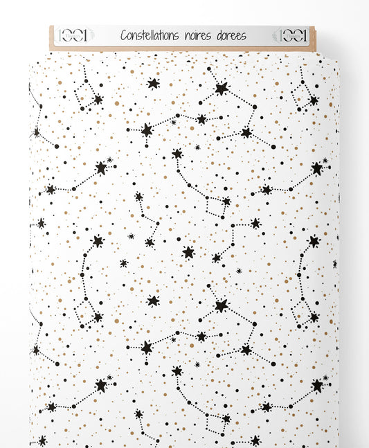 Tissu - Constellations noires dorées