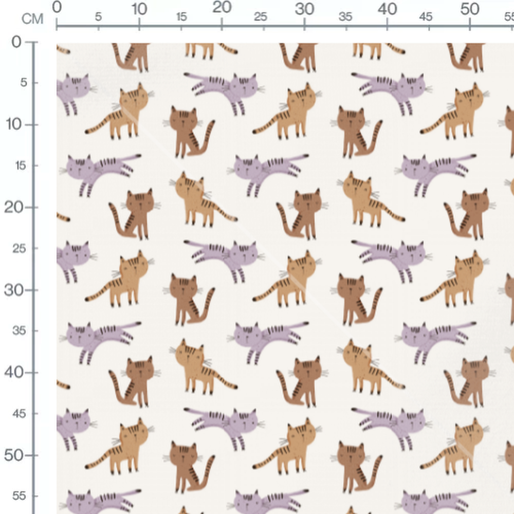 Tissu - Chats rayés sur fond blanc