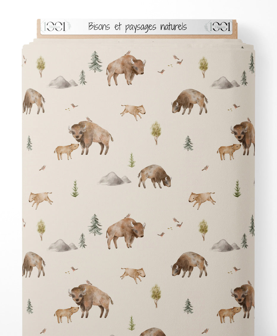 Tissu - Bisons et paysages naturels
