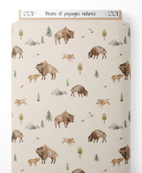 Tissu - Bisons et paysages naturels