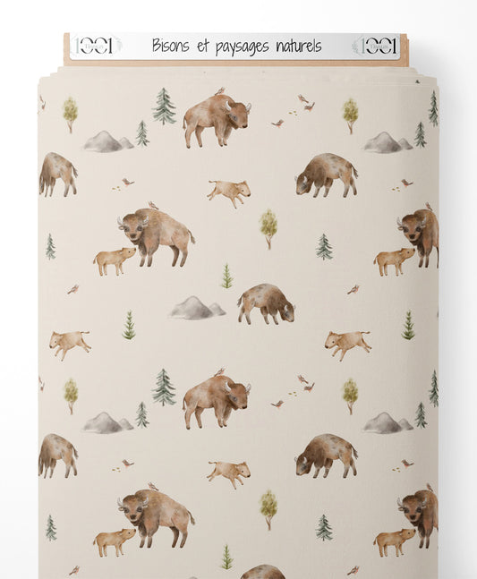 Tissu - Bisons et paysages naturels