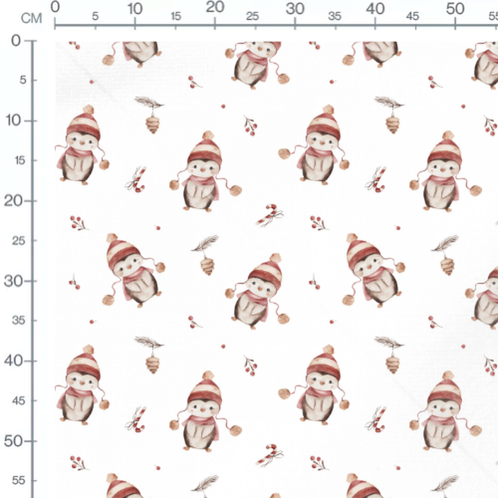 Tissu - Pingouins et bonnets rouges