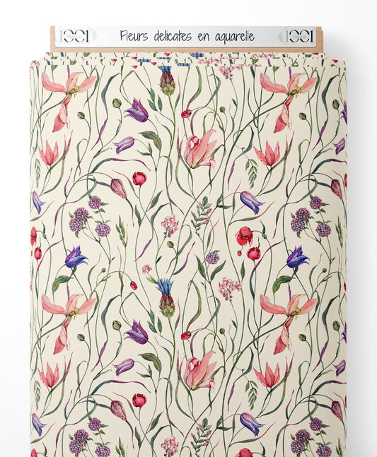 Tissu - Fleurs délicates en aquarelle