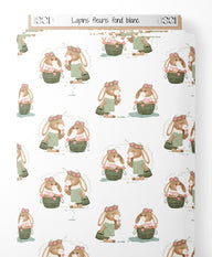 Tissu - Lapins fleuris sur fond blanc