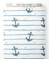 Tissu - Ancres bleues sur lignes