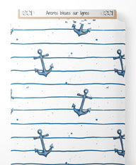 Tissu - Ancres bleues sur lignes