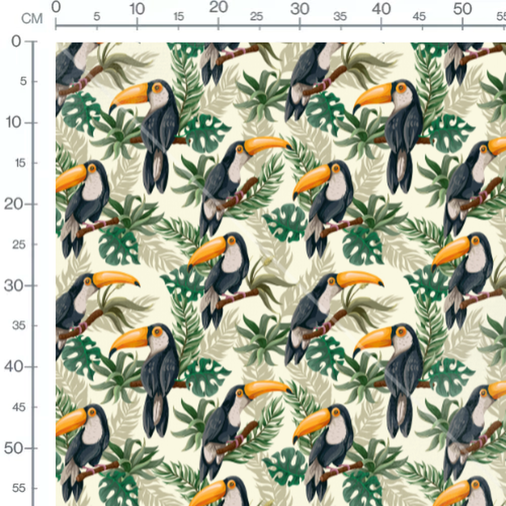 Tissu - Toucans et feuillages verts