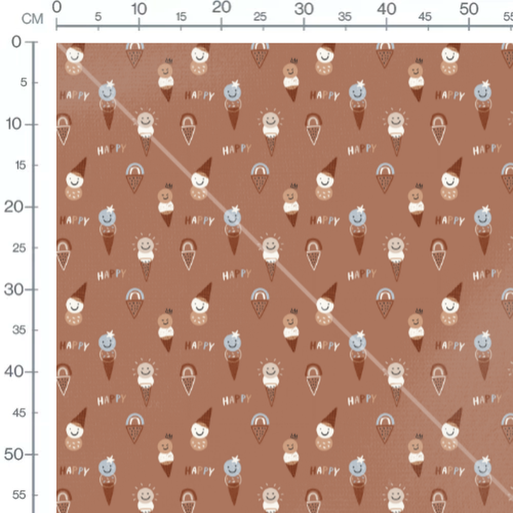 Tissu - Glaces souriantes sur fond marron