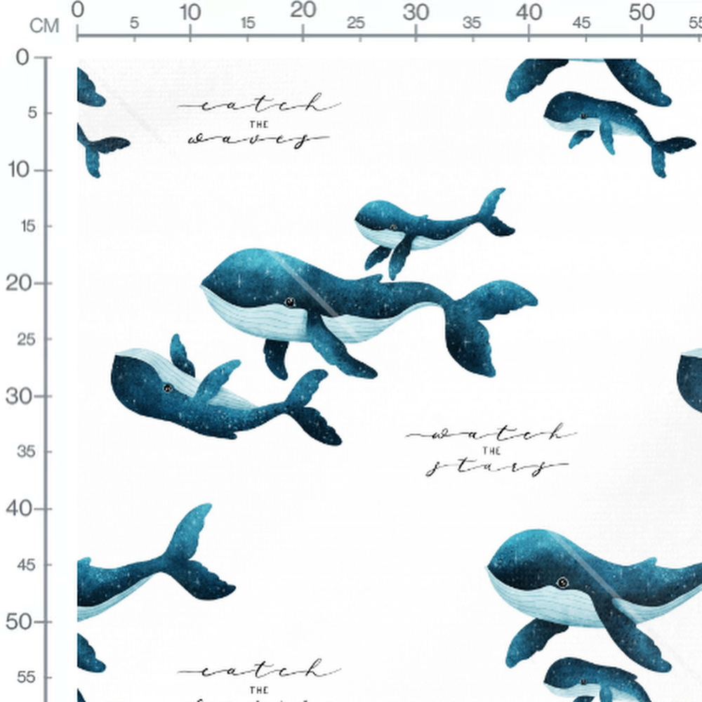 Tissu - Baleines bleues sur fond blanc