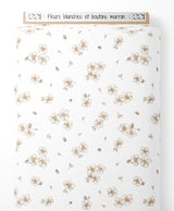 Tissu - Fleurs blanches et boutons marron