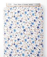 Tissu - Fleurs bleues et brunes variées