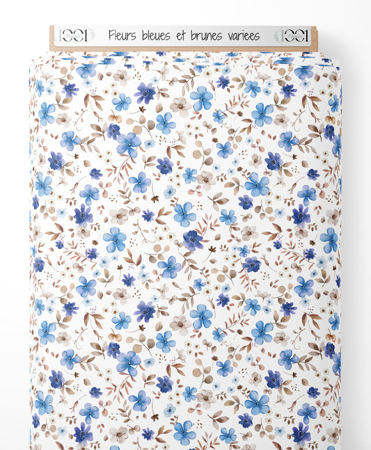 Tissu - Fleurs bleues et brunes variées