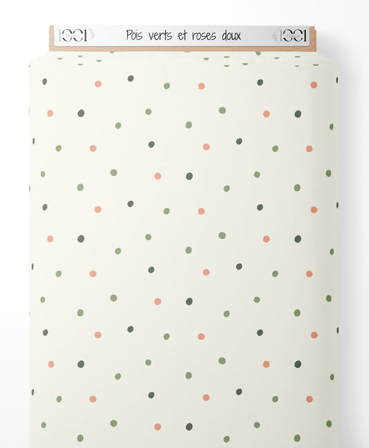 Tissu - Pois verts et roses doux