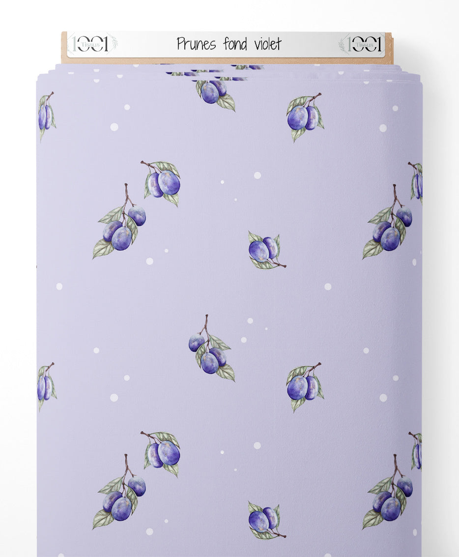 Tissu - Prunes sur fond violet