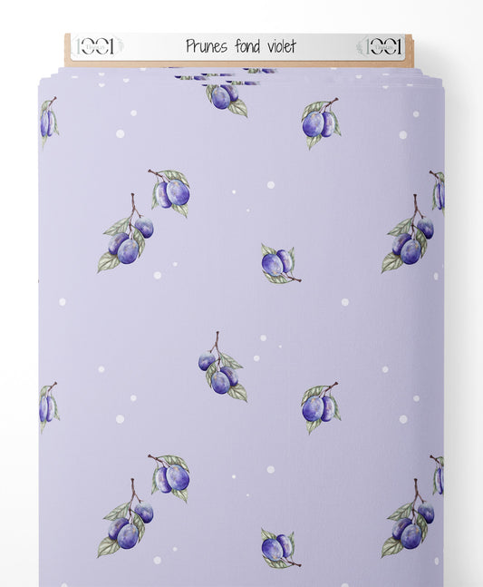 Tissu - Prunes sur fond violet