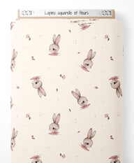 Tissu - Lapins aquarelle et fleurs