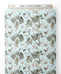 Tissu - Singes et oiseaux tropicaux