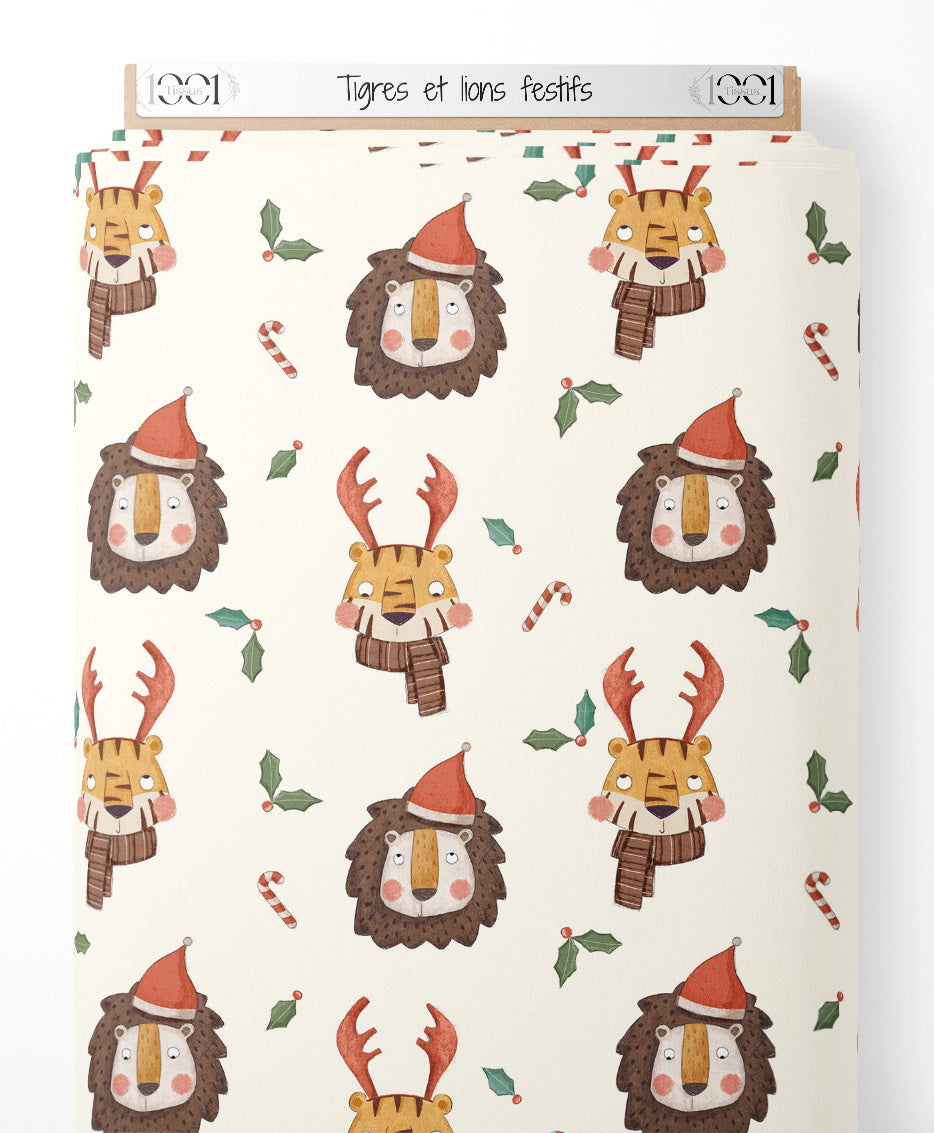Tissu - Tigres et lions festifs