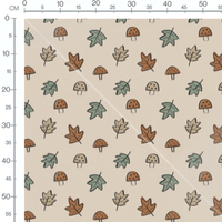 Tissu - Feuilles et champignons dessinés