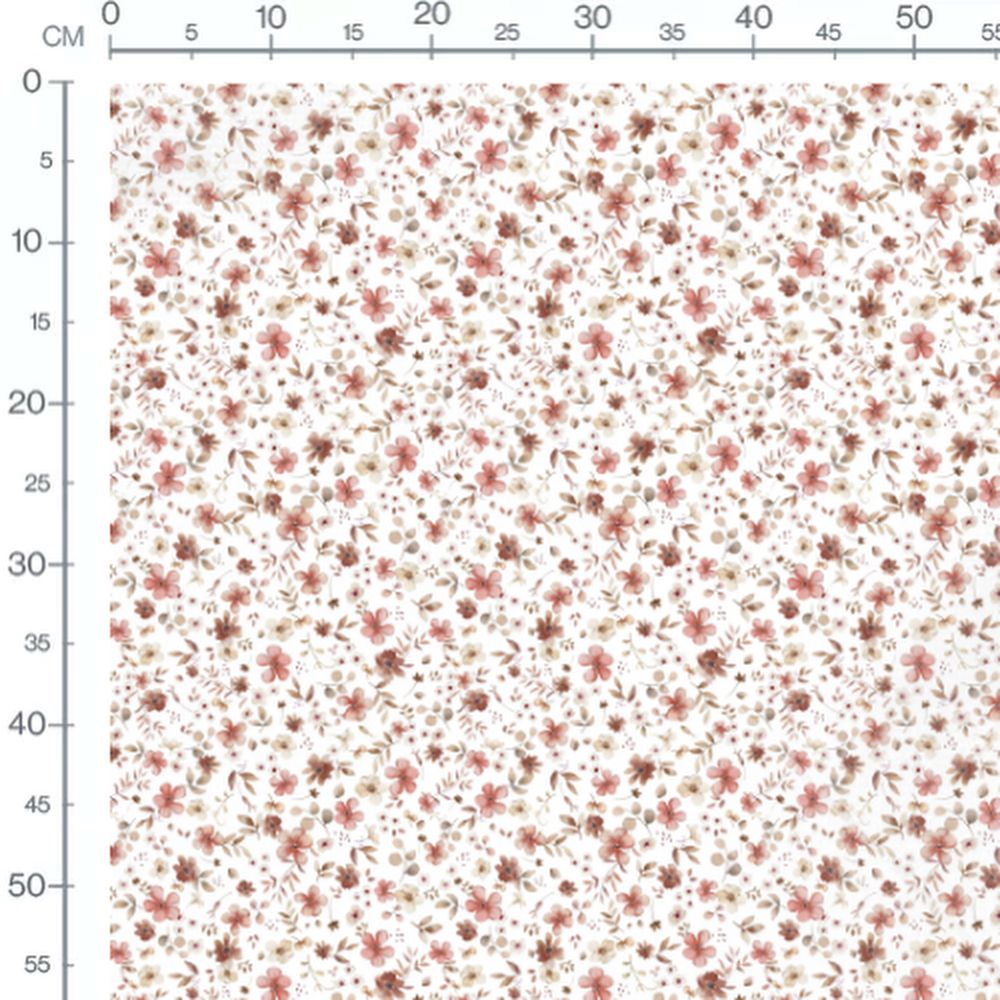 Tissu - Fleurs aquarelle roses et brunes