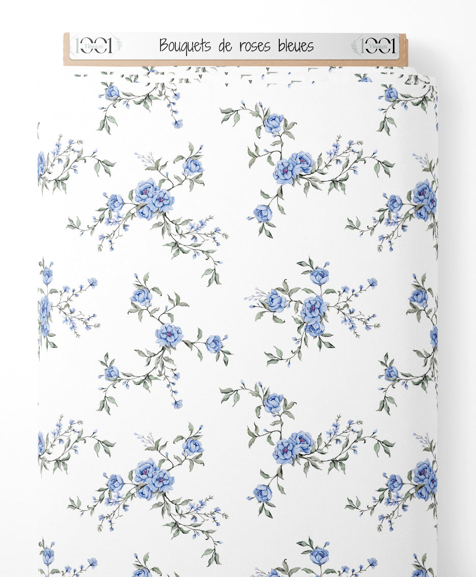 Tissu - Bouquets de roses bleues