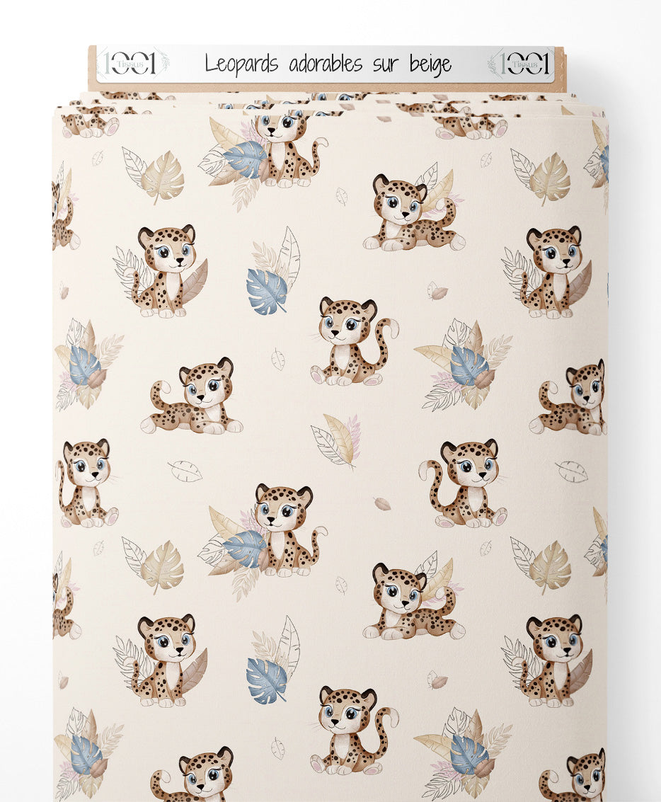 Tissu - Léopards adorables sur beige