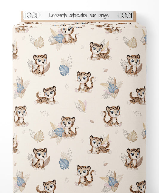 Tissu - Léopards adorables sur beige