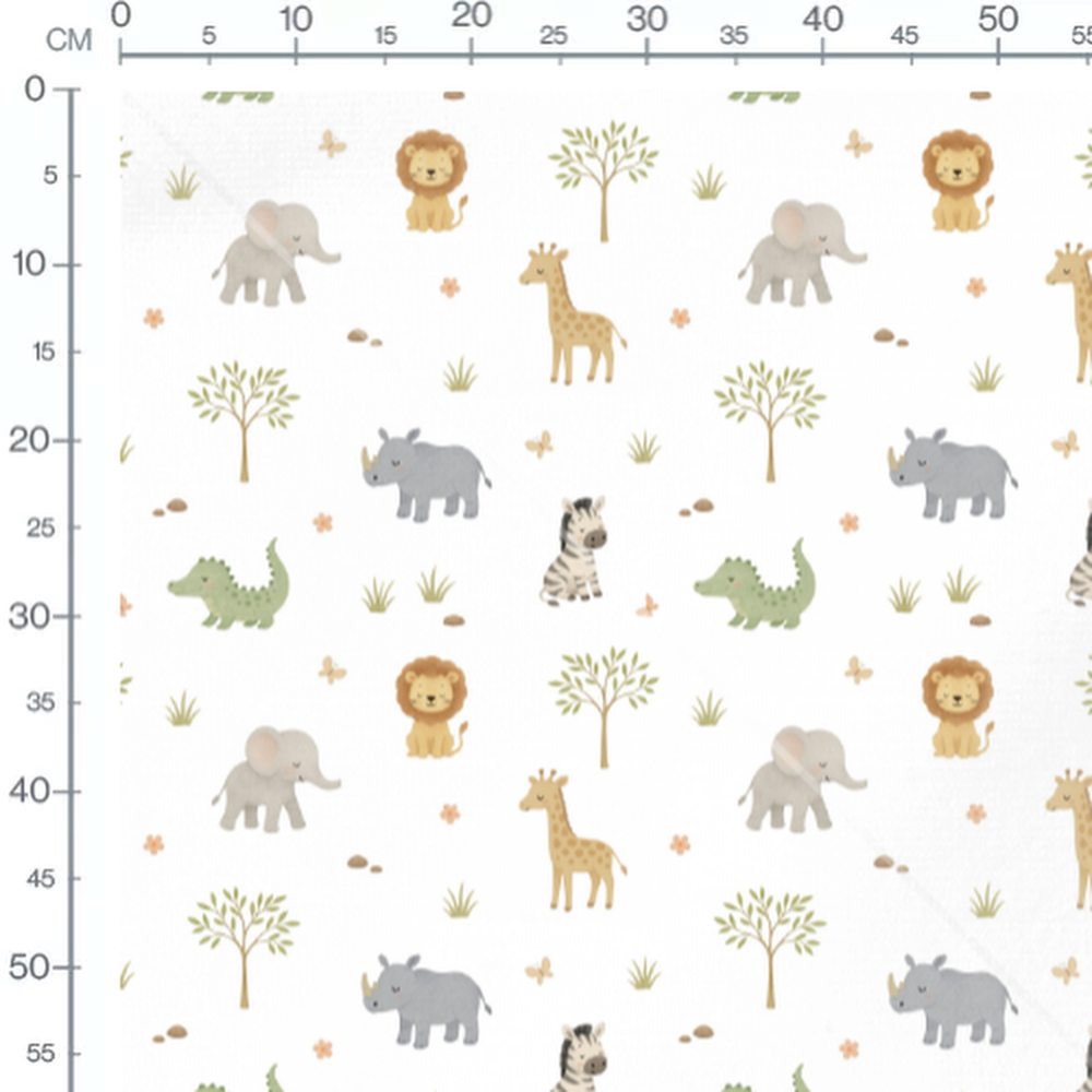 Tissu - Animaux et papillons sur blanc