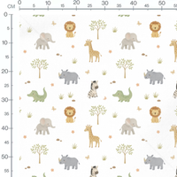 Tissu - Animaux et papillons sur blanc