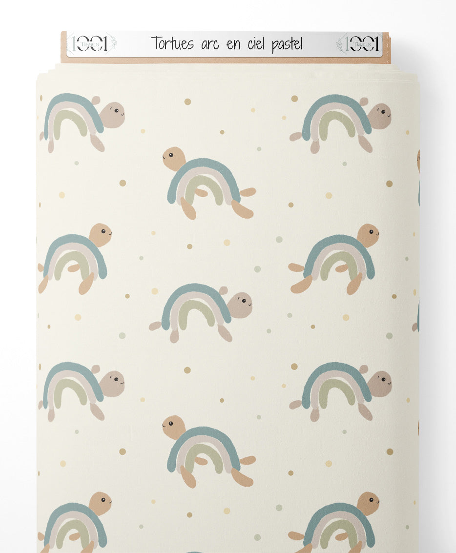 Tissu - Tortues arc-en-ciel pastel