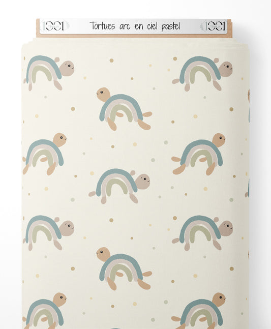 Tissu - Tortues arc-en-ciel pastel
