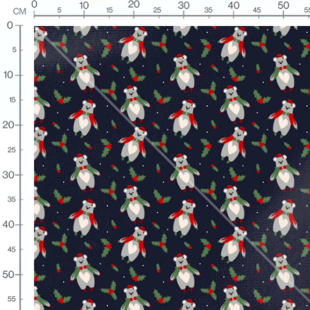 Tissu - Ours festifs et houx