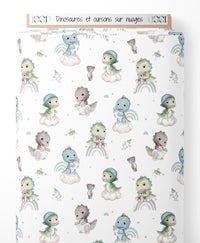 Tissu - Dinosaures et oursons sur nuages