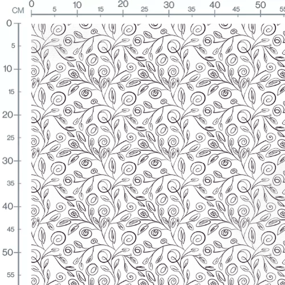 Tissu - Feuilles et spirales noires