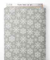 Tissu - Flocons blancs sur gris