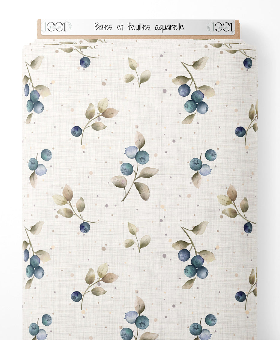 Tissu - Baies et feuilles aquarelle